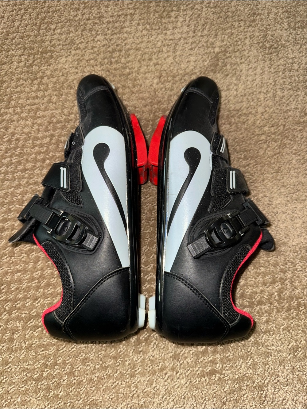 Peloton Men’s Black Cycling Shoes with White Accent and Red Trim